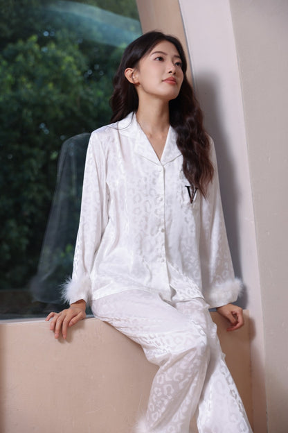 Victoria's Secret Satin Long Pajama Set - fur cuff