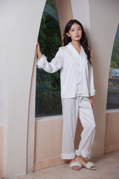 Victoria's Secret Satin Long Pajama Set - fur cuff