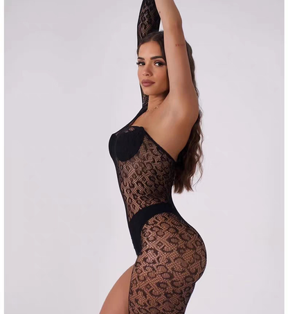 Leopard Lace Asymmetrical Bodystocking