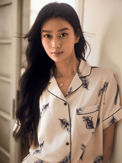 Silky smooth printed short-sleeved/shorts pajama set