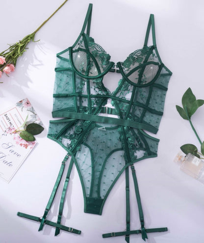 Emerald Desire Lace Corset Set