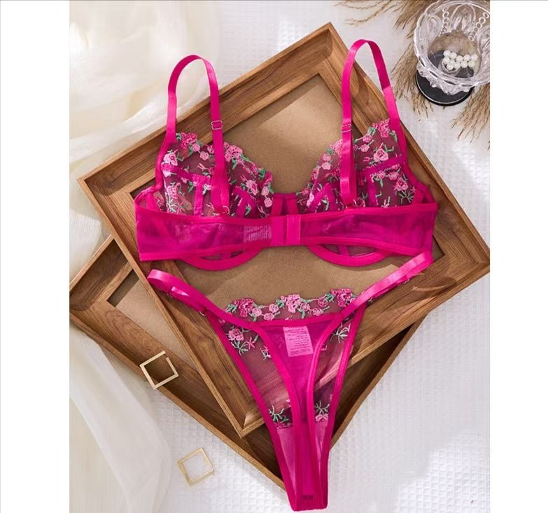 Fuchsia Bloom Lace Lingerie Set