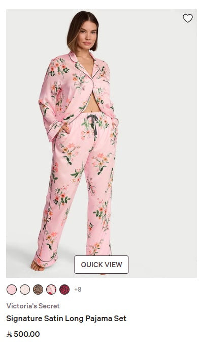 Angel Pink Floral Satin Long Pyjamas Set