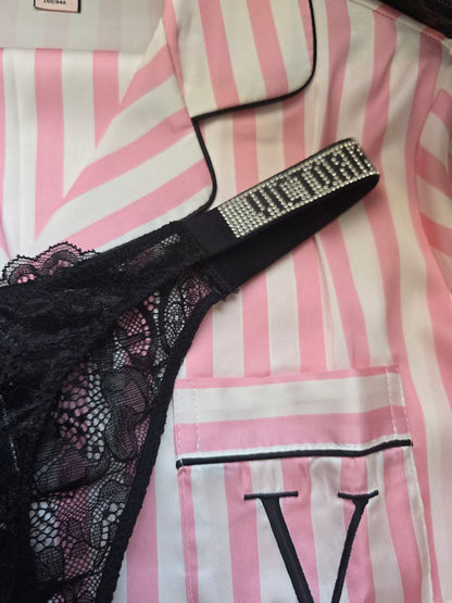 Shine Strap Lace Panty - Black