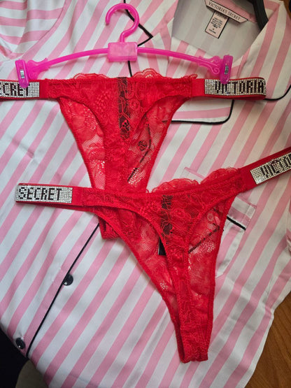 Shine Strap Lace Panty - Red