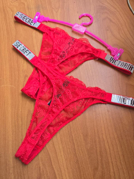 Shine Strap Lace Panty - Red