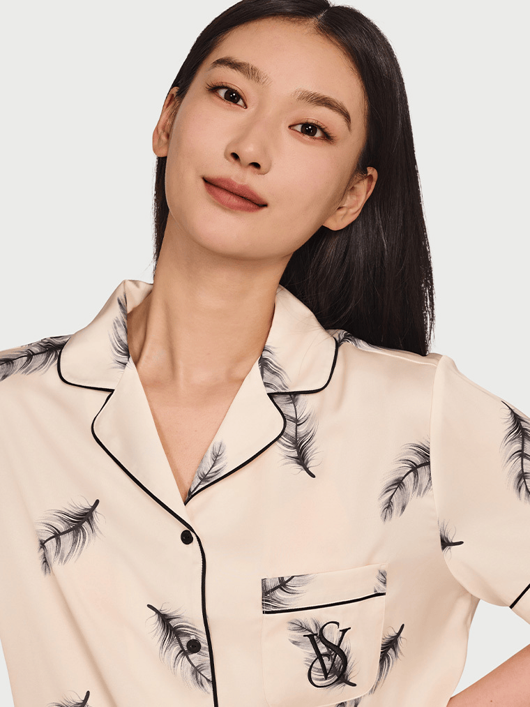 Silky smooth printed short-sleeved/shorts pajama set