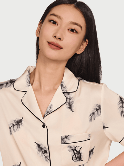 Silky smooth printed short-sleeved/shorts pajama set