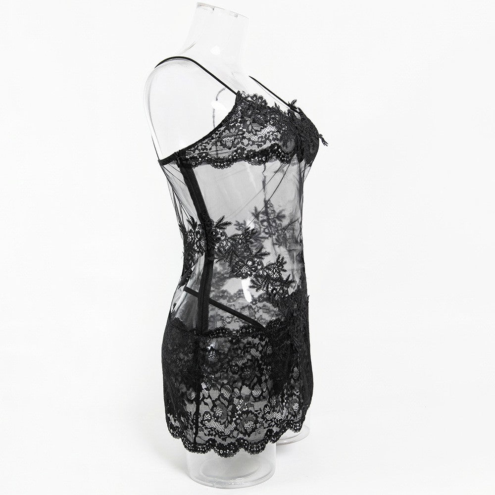 Obsidian Desire Lace Slip Dress