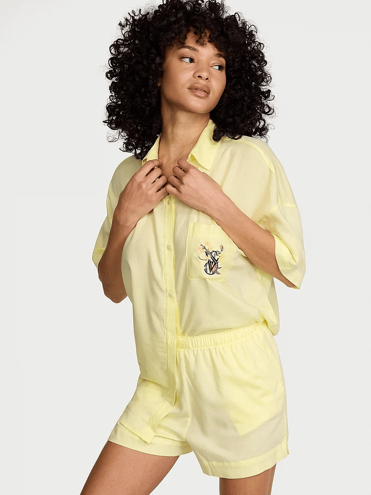 Lemonade Yellow Satin Short Pyjamas Set