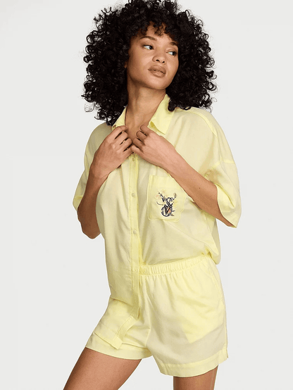 Lemonade Yellow Satin Short Pyjamas Set