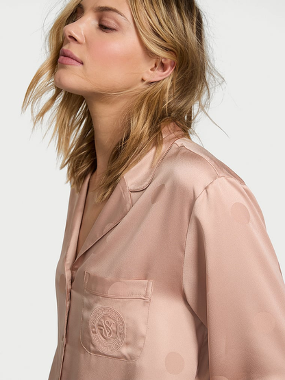 Victoria's Secret Glazed Satin Long Pajama Set Light beige