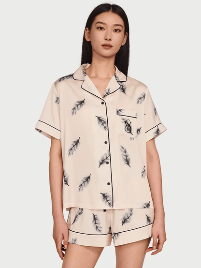 Silky smooth printed short-sleeved/shorts pajama set