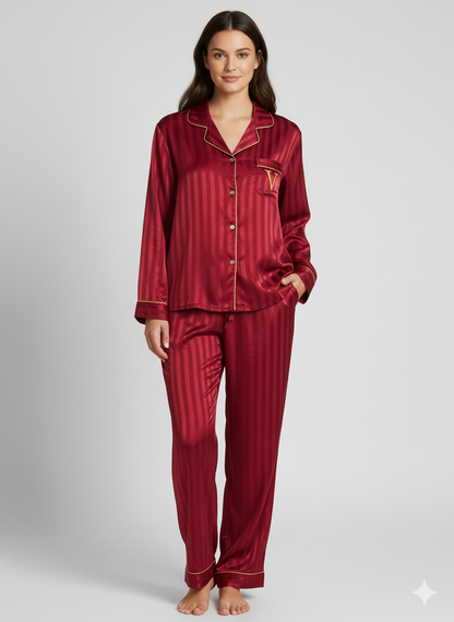 Victoria's Secret Satin Long Pajama Set - Wine Red Christmas