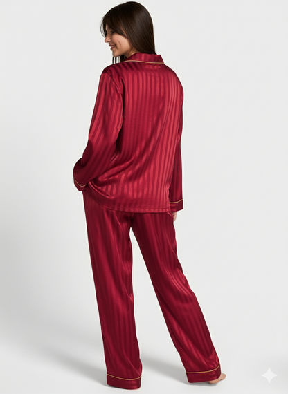 Victoria's Secret Satin Long Pajama Set - Wine Red Christmas
