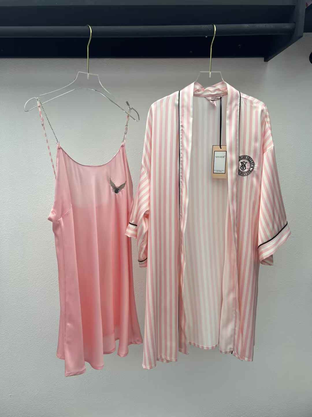 Victoria's Secret Satin Short Piped Robe + Night Angel Shirt