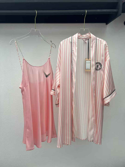 Victoria's Secret Satin Short Piped Robe + Night Angel Shirt