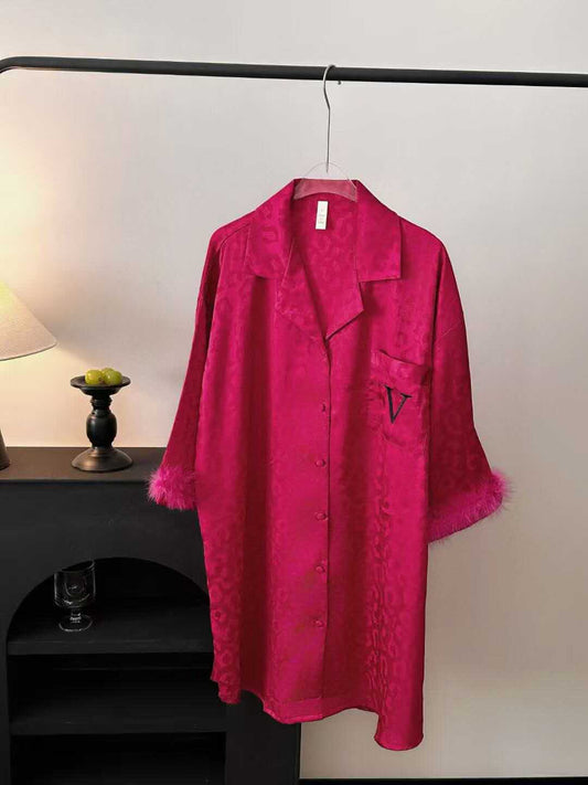 Victoria's Secret Fur-Trimmed Satin Wrap - Wine Red