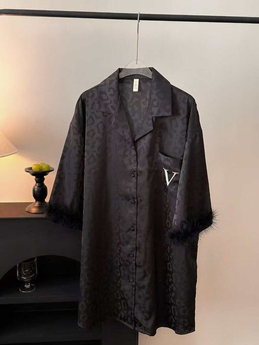 Victoria's Secret Fur-Trimmed Satin Wrap - Black