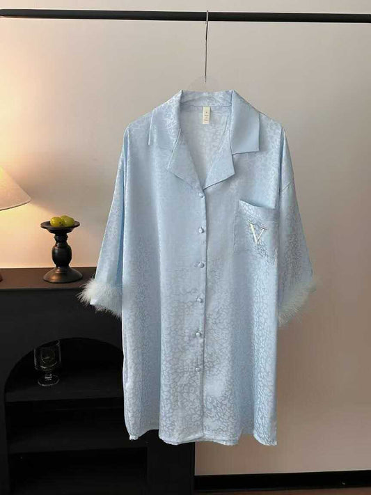 Victoria's Secret Fur-Trimmed Satin Wrap - Sky Blue