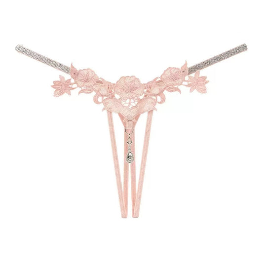 Floral Lace Cut-Out Thong Panty - One Size