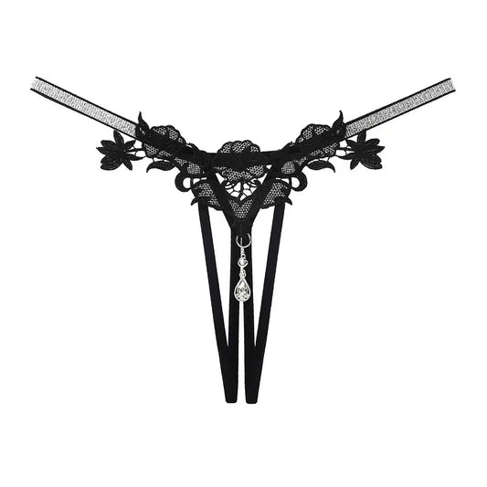 Floral Lace Cut-Out Thong Panty - One Size