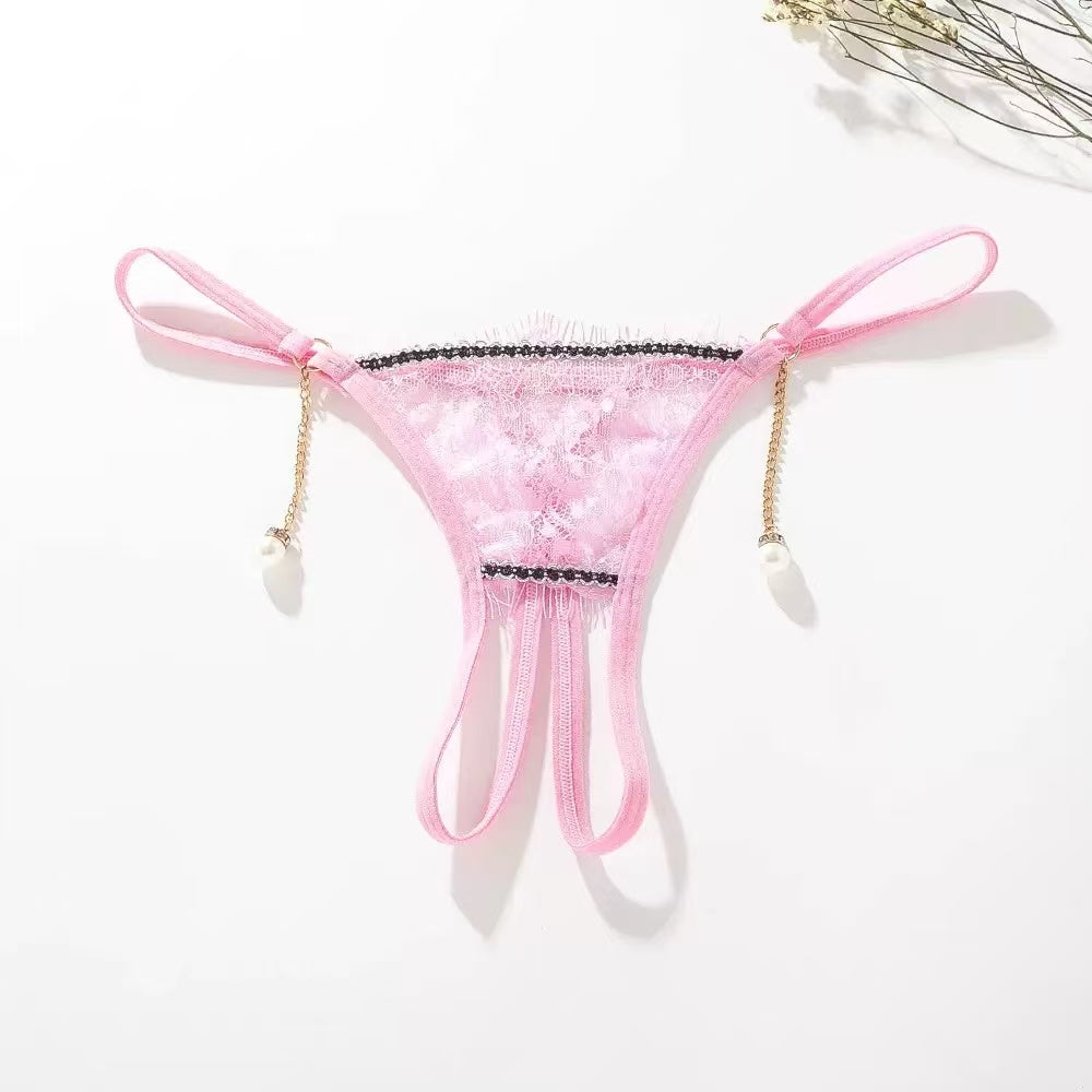 Lace Chain-Detail Thong Panty - One Size