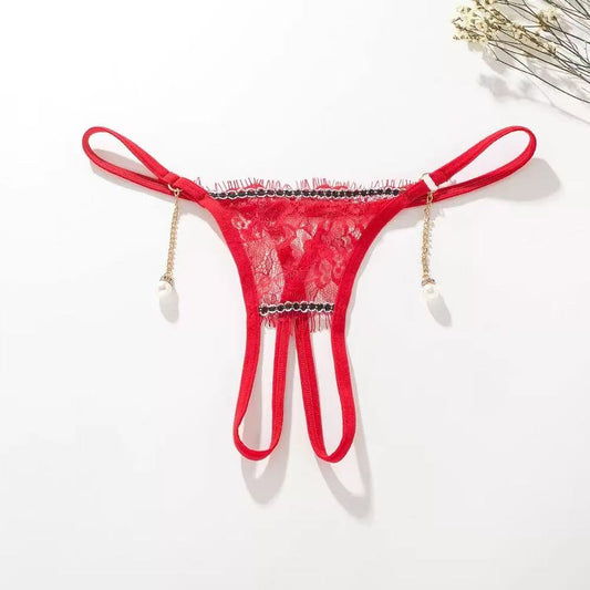 Lace Chain-Detail Thong Panty - One Size