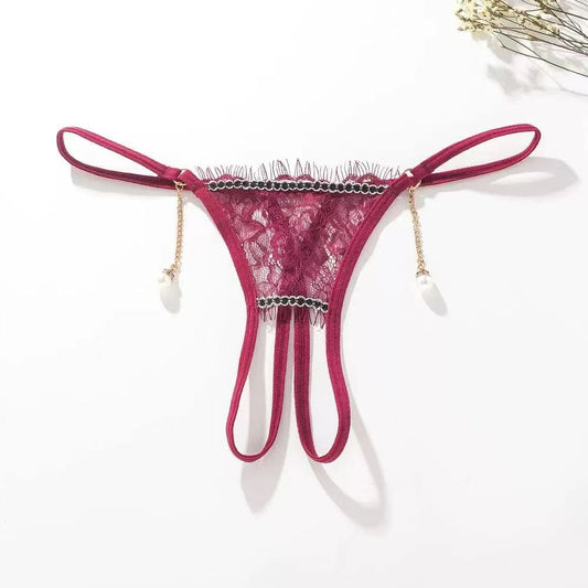 Lace Chain-Detail Thong Panty - One Size