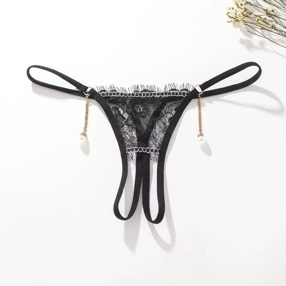 Lace Chain-Detail Thong Panty - One Size