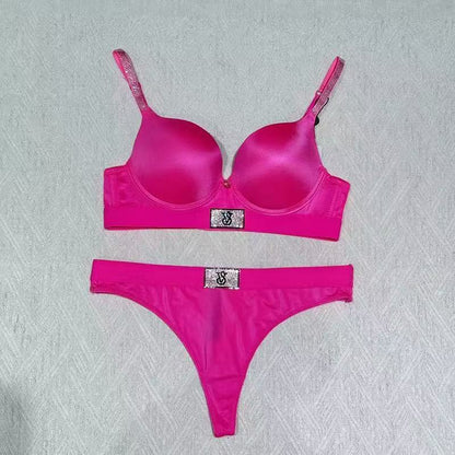 Victoria Secret Shine Patch Lightly Lined Demi Bra & Thong Set