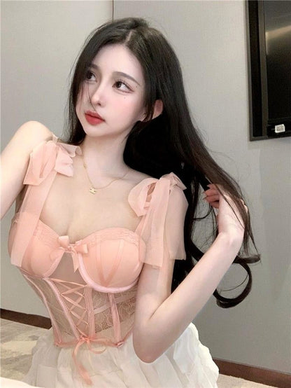 Enchanted Rose Lace Corset & Brief Set Pink