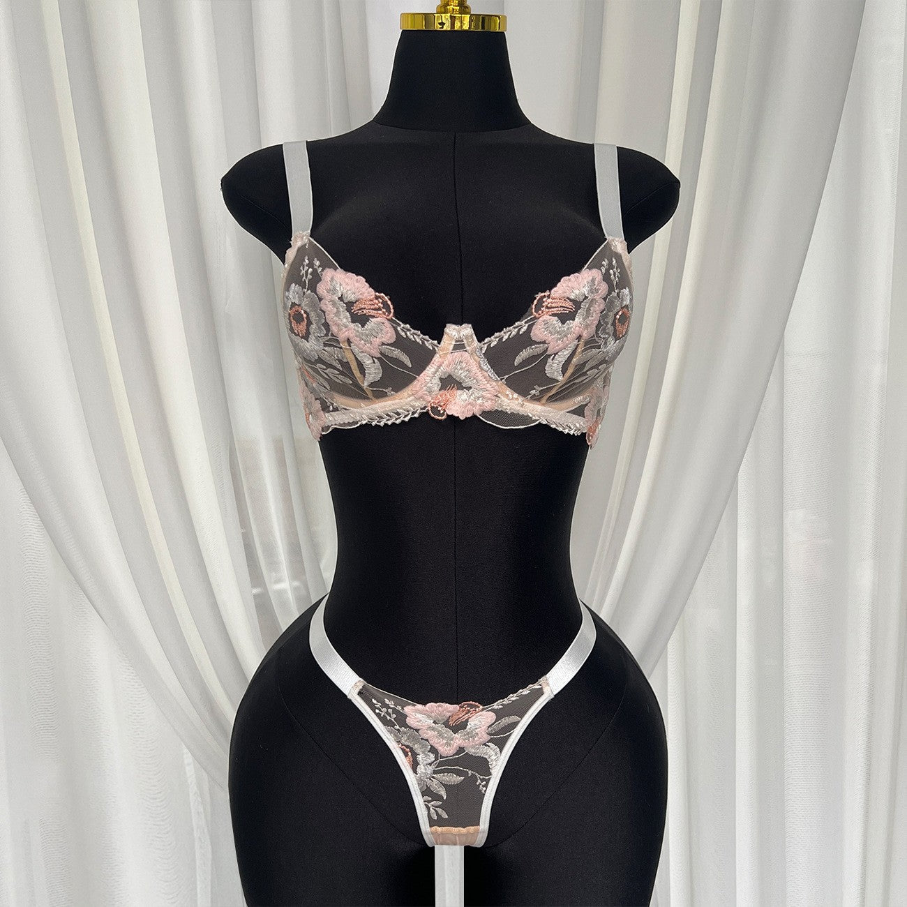 Blush Bloom Embroidered Lingerie Set