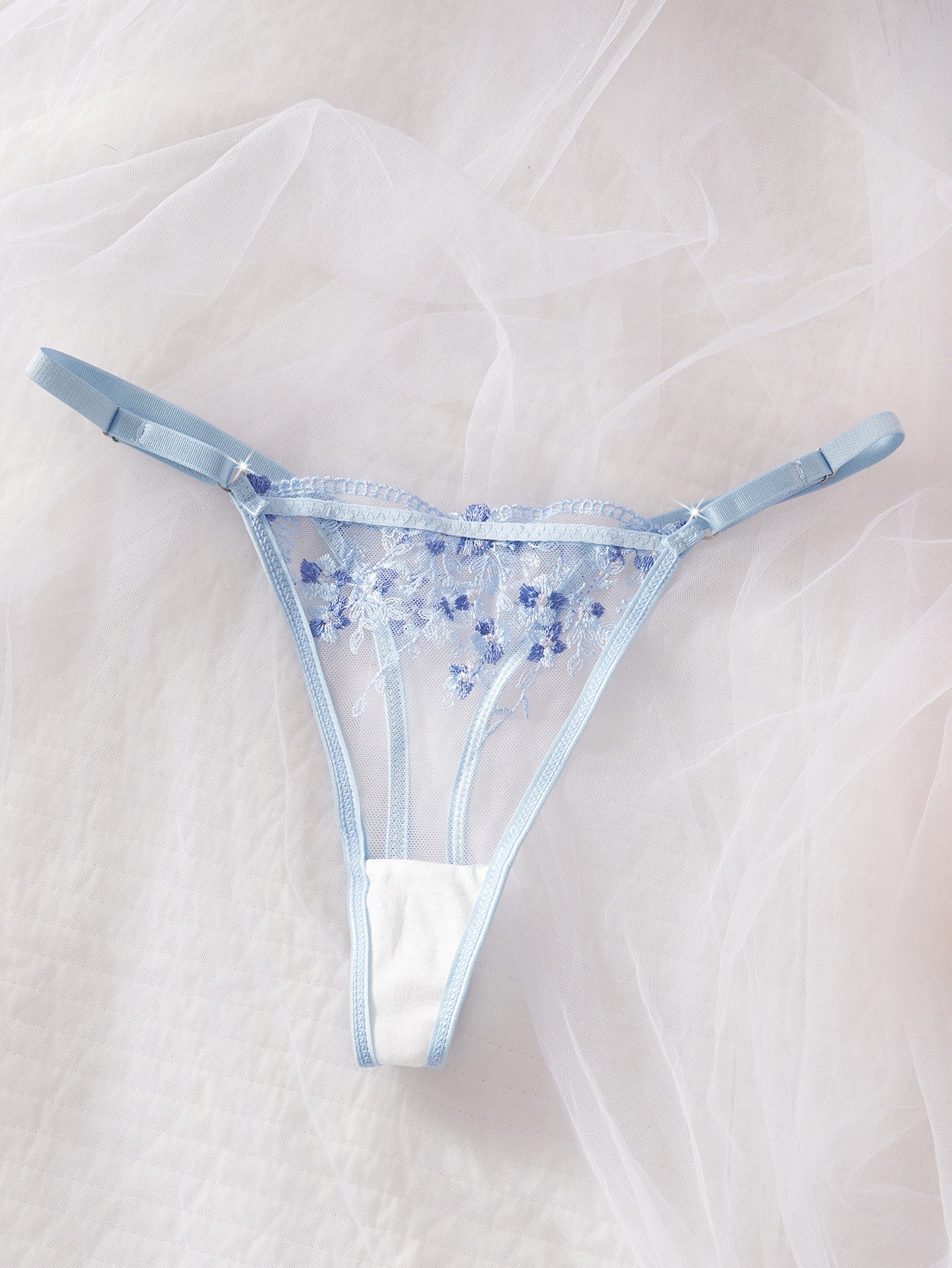 Blue Whisper Lace Bra & Thong Set