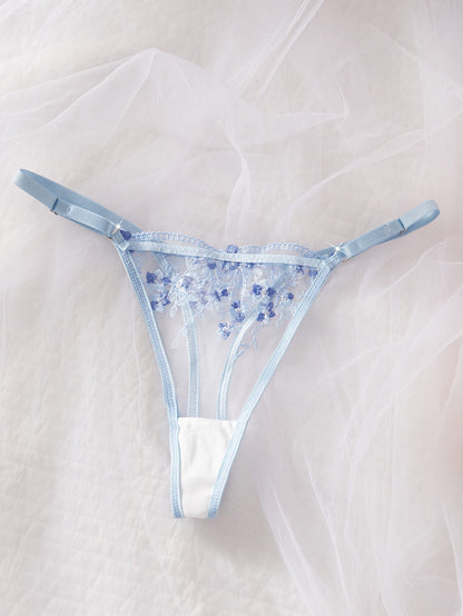Blue Whisper Lace Bra & Thong Set