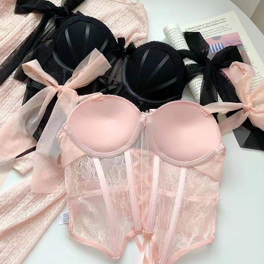 Enchanted Rose Lace Corset & Brief Set Pink
