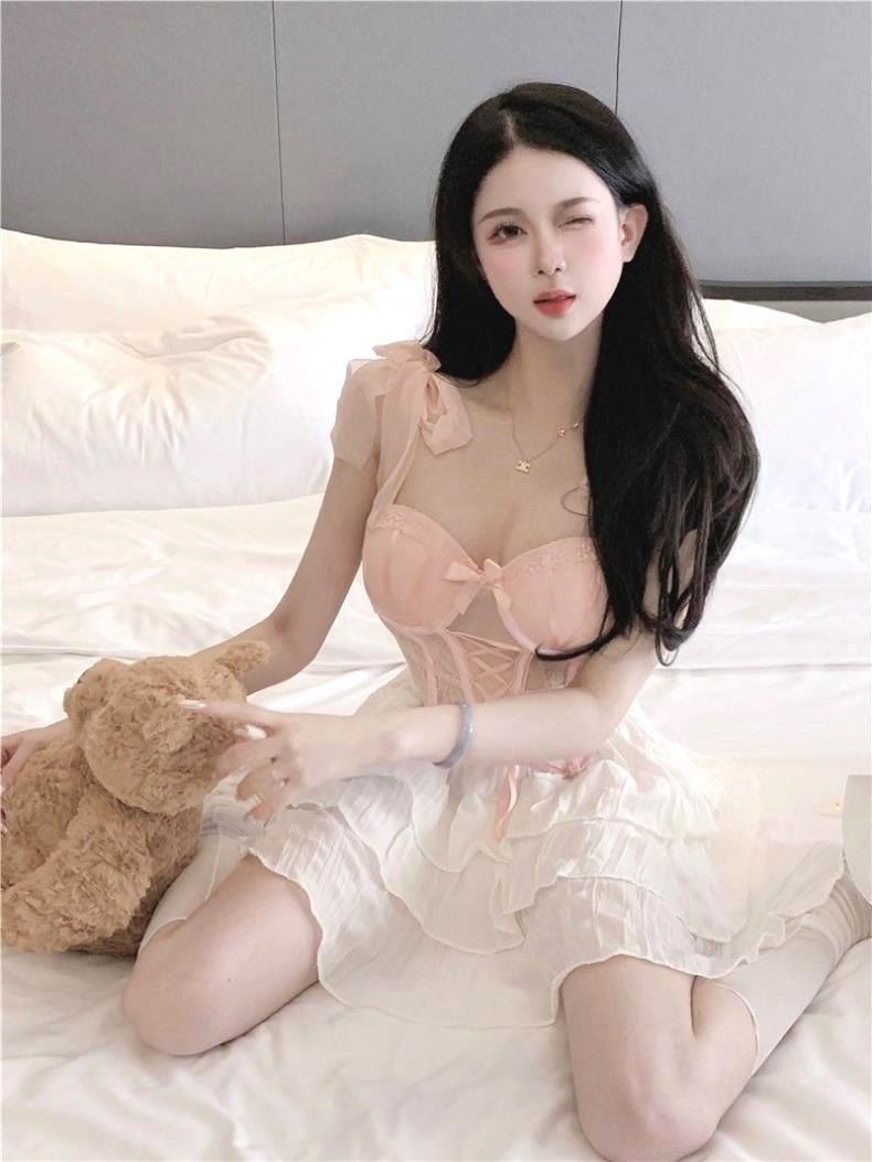 Enchanted Rose Lace Corset & Brief Set Pink