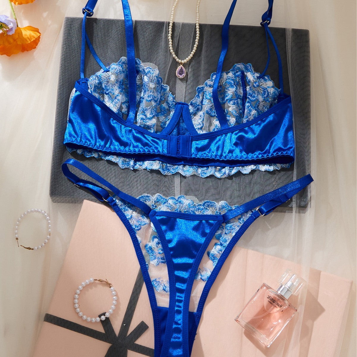 Blue Velvet Siren Lace Lingerie Set