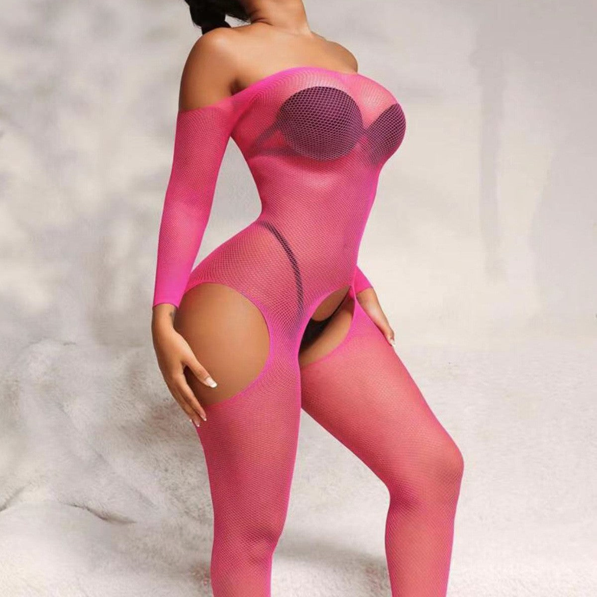 Obsidian Elegance One Size Bodystocking Neon Pink