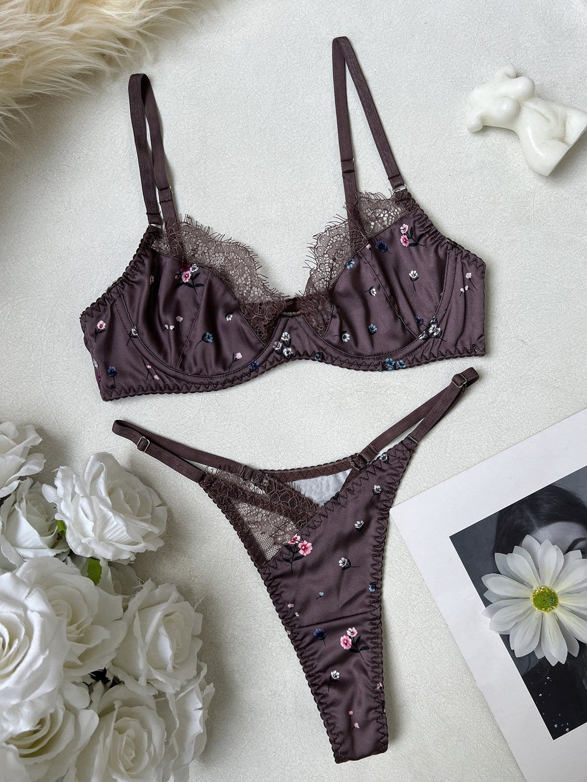 Moonlit Rose Satin Lingerie Set