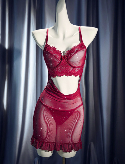 Ruby Stardust Cut-Out Babydoll Set