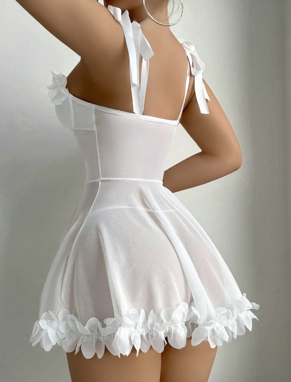 Snow Blossom Babydoll Lingerie Set