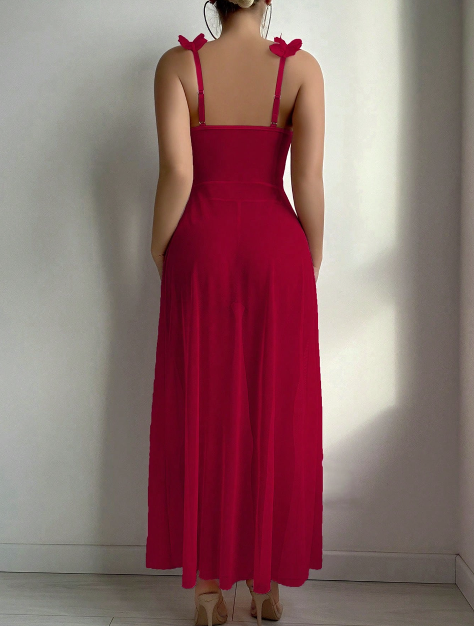 Scarlet Blossom Sheer Maxi Babydoll Set