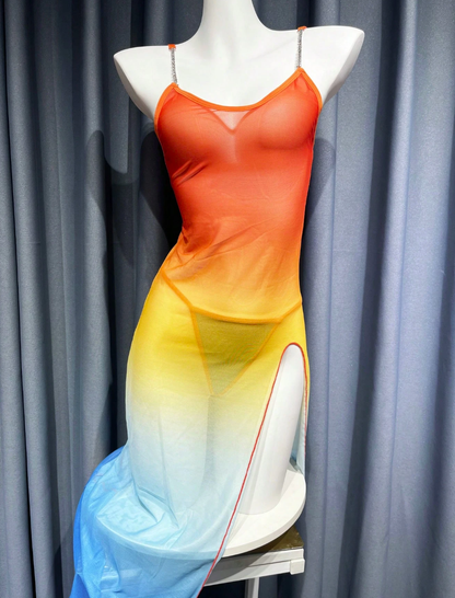 Sunset Breeze Ombre Mesh Cover-Up Dress