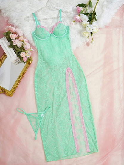 Mint Blossom Lace Seduction Maxi Dress