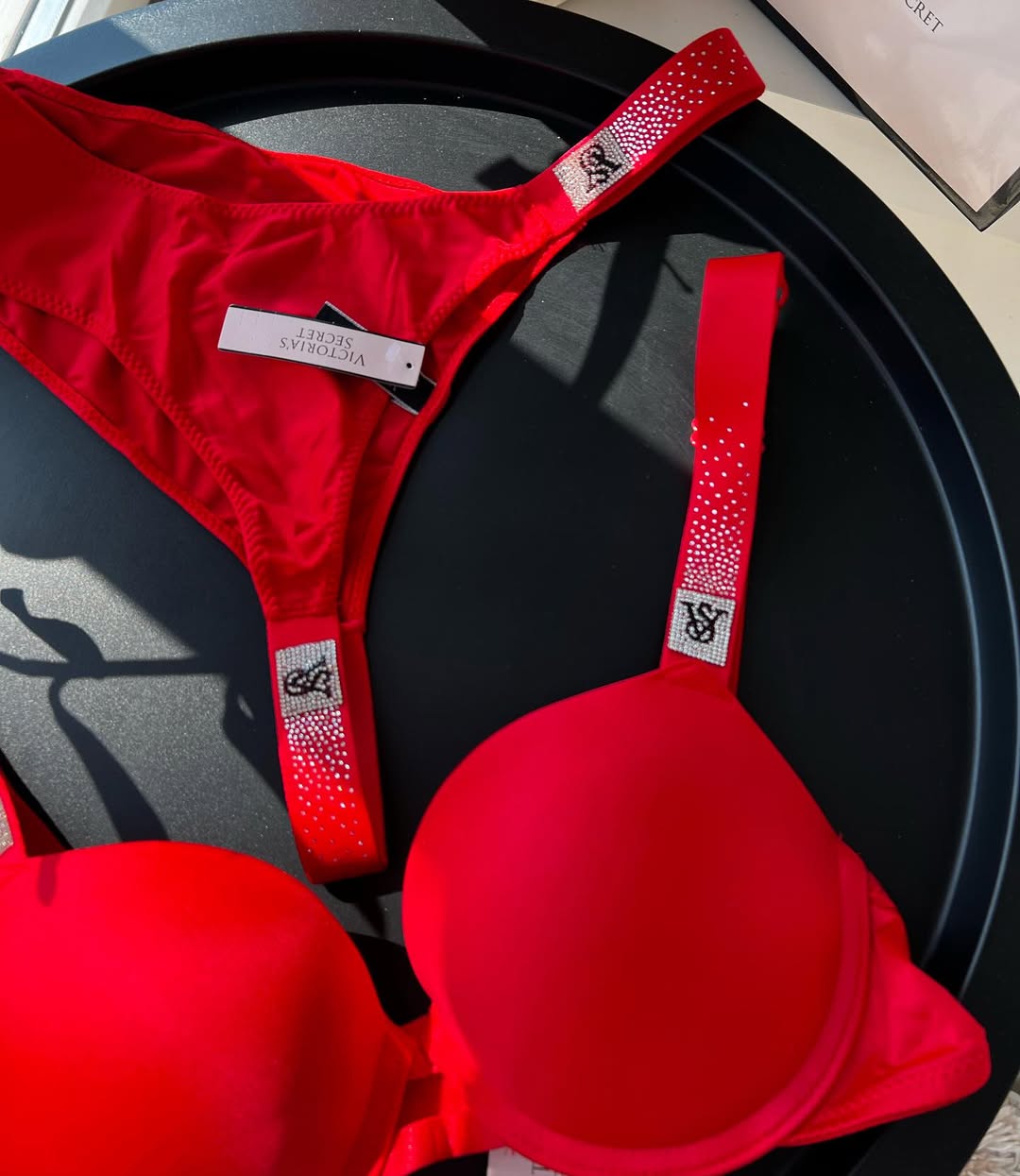 Scattered Shine Strap Push-Up Bra + Scattered Shine Strap Brazilian Panty - Red