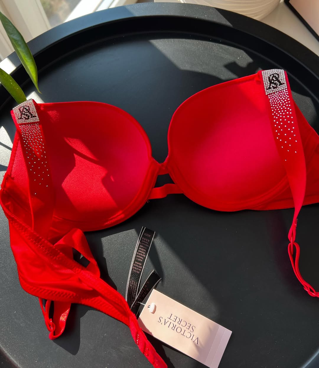 Scattered Shine Strap Push-Up Bra + Scattered Shine Strap Brazilian Panty - Red