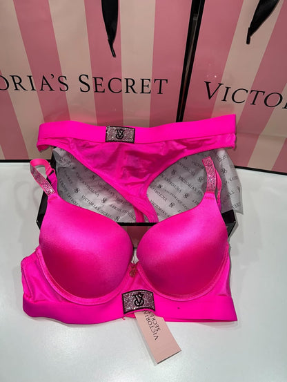 Victoria Secret Shine Patch Lightly Lined Demi Bra & Thong Set