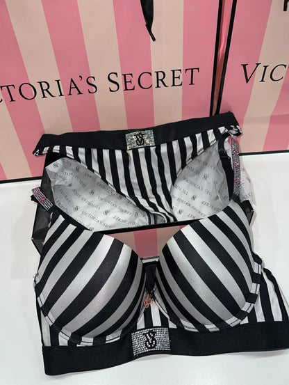 Victoria Secret Shine Patch Lightly Lined Demi Bra & Thong Set