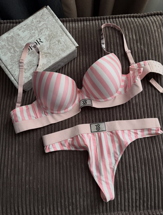 Victoria Secret Shine Patch Lightly Lined Demi Bra & Thong Set